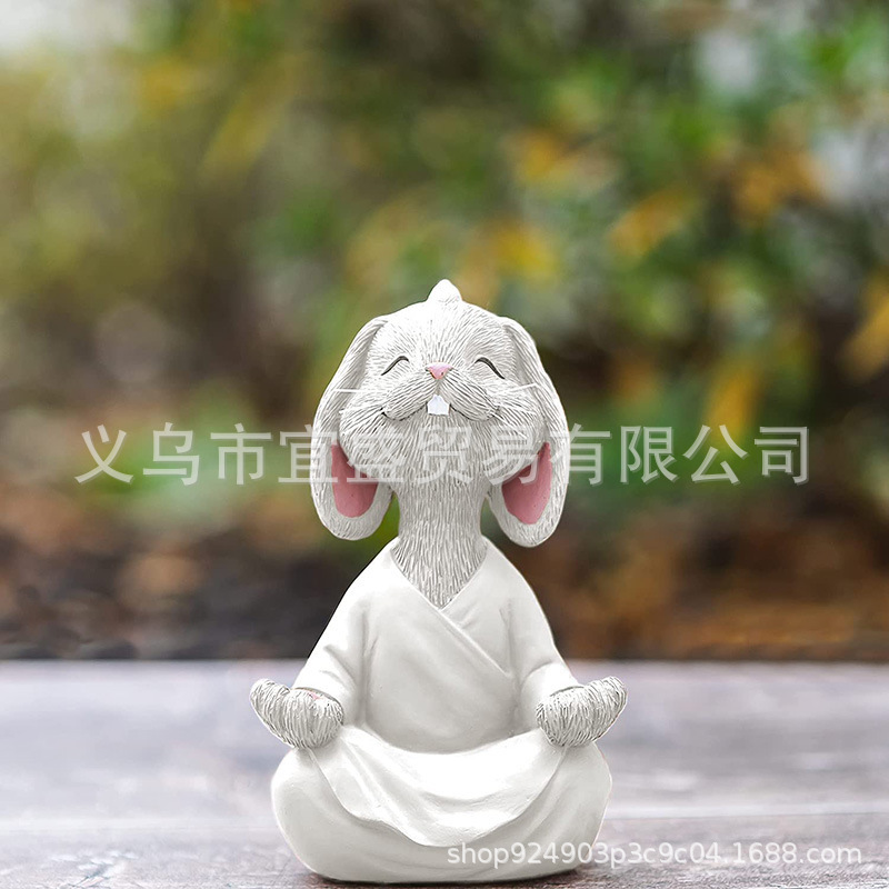Valentine's Day Cross-border Cute Meditation Yoga Zen Rabbit Resin Crafts Ornaments Cute Rabbit Laughing