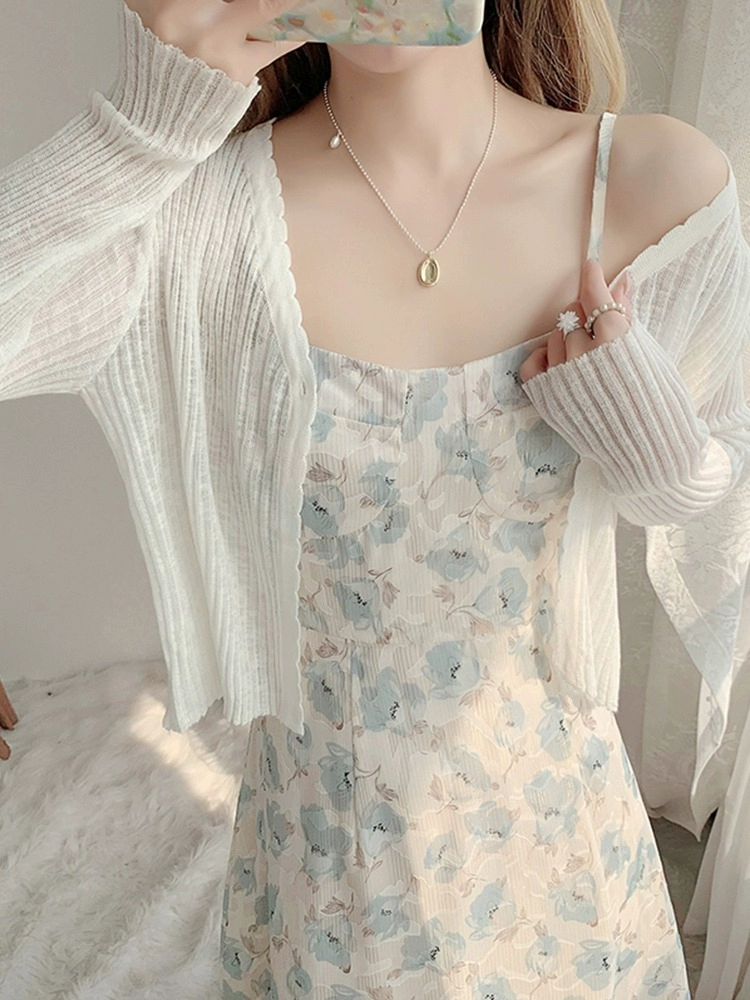 Персиковый короткий летний тонкий кардиган, slip-платье, вязанный накид