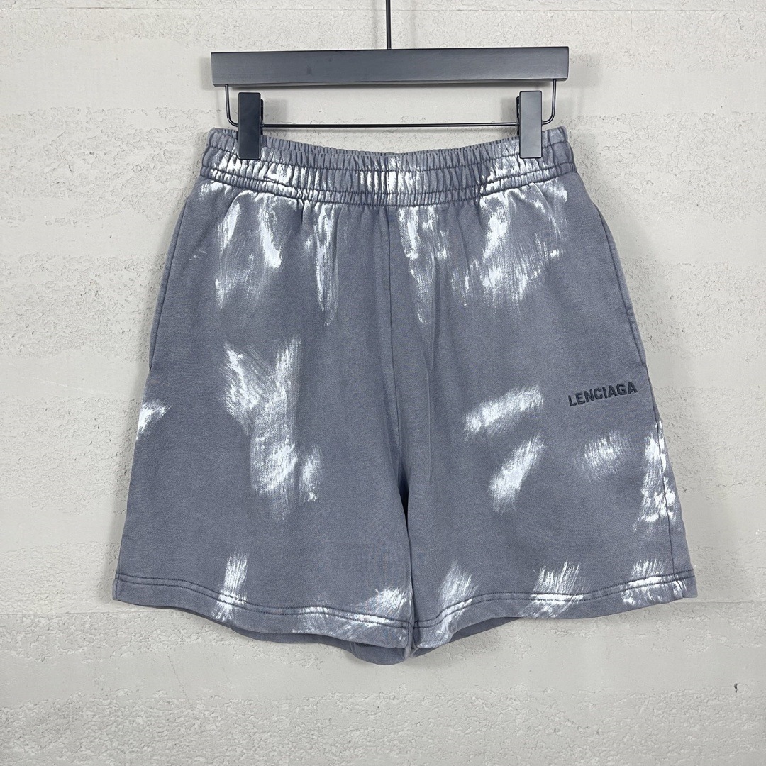 파리 하이 버전 B 2025 새로운 문자 로고 자수 워시 올드 마모 손으로 그린 낙서 남성용 반바지