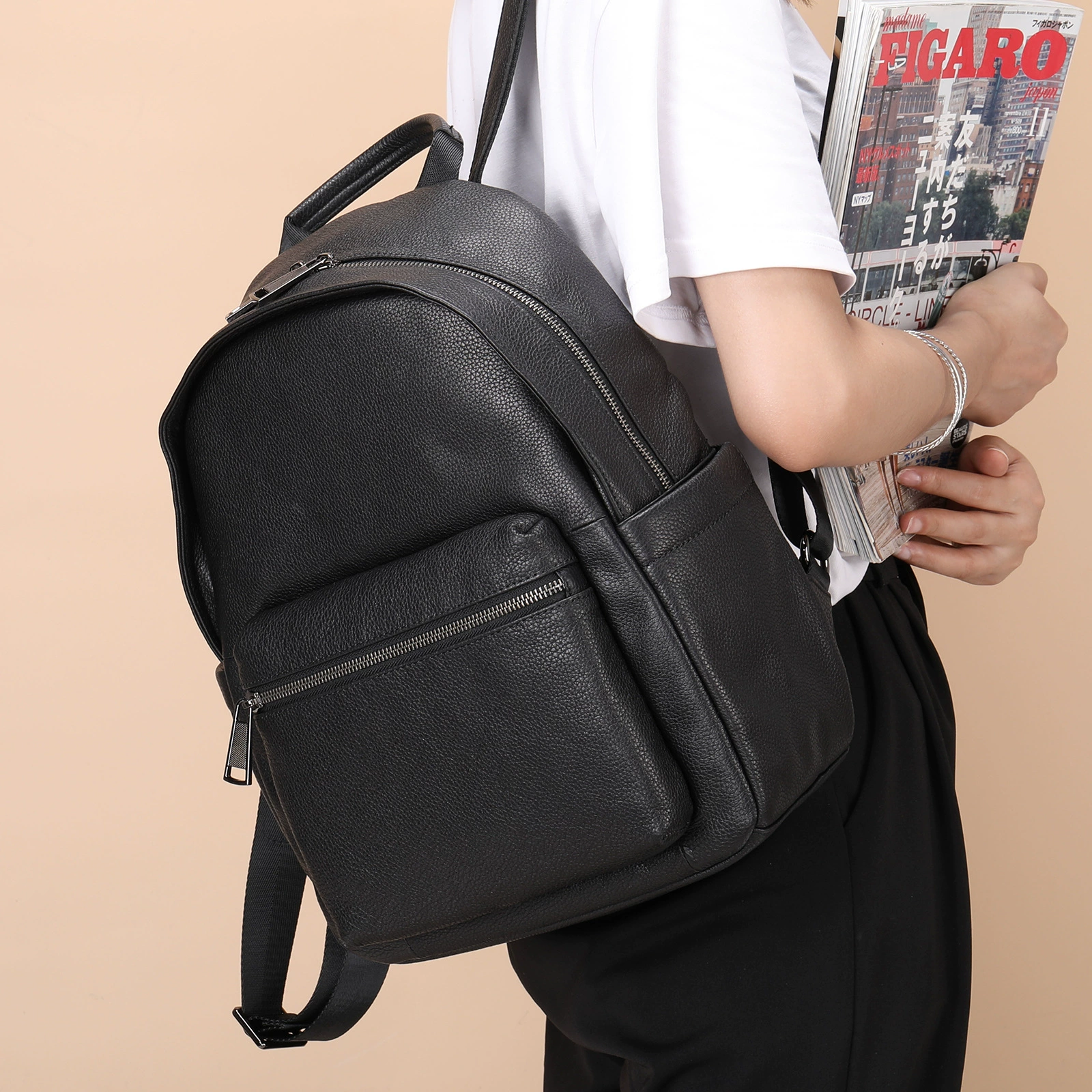 Backpack, fashionable universal leather capacious shoulder bag, genuine leather, Korean style, cowhide, wholesale