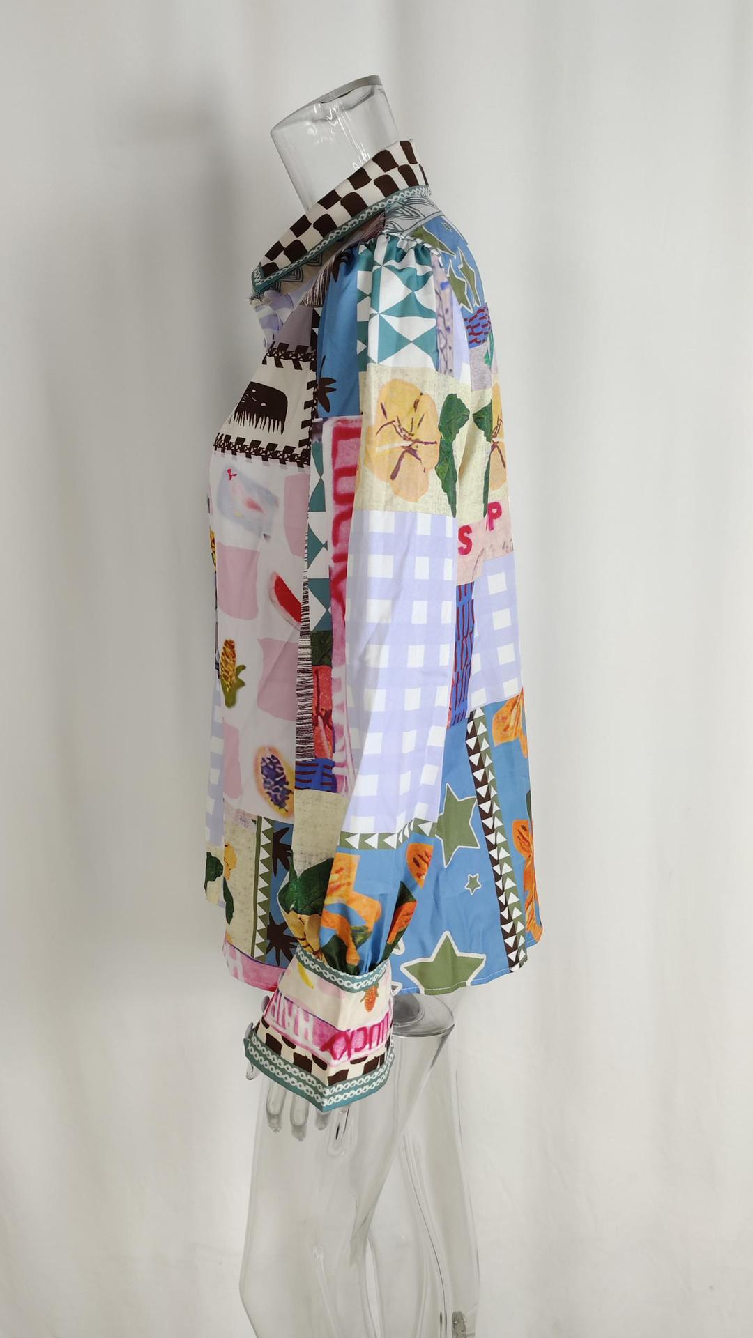 Loose Fit Type Multicolor Pattern Summer Season Wholesale Women's Hawaiian Multicolor Long Sleeve Blouses
