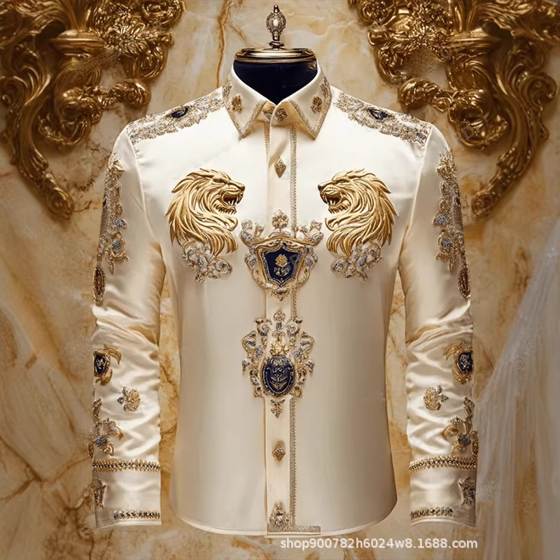 Foreign Trade Cross-Border Hot-Selling Long-Sleeved Shirt with Print, Light and Mature Casual Style, Long-Sleeved Button-Up Shirt, Golden Palace-Style Outfit Foreign Trade Cross-Border Hot-Selling Long-Sleeved Shirt with Print, Light and Mature Casual Style, Long-Sleeved Button-Up Shirt, Golden Palace-Style Outfit
