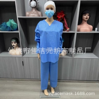 一次性无纺布洗手服SMS短袖+长裤病人服美容牙科洁净服套厂家供应