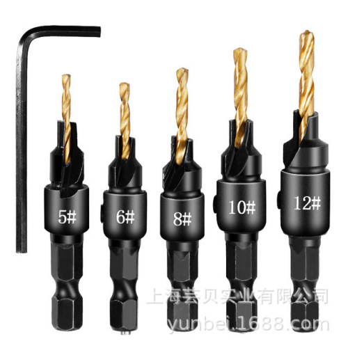 Cross-border hexagonal handle woodworking countersunk head twist drill set hole opener screw cap countersunk drill chamfering reaming drill