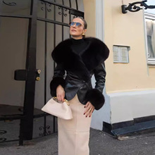 欧美秋冬女装外贸跨境货源气质性感短款皮衣外套带毛领ins同款