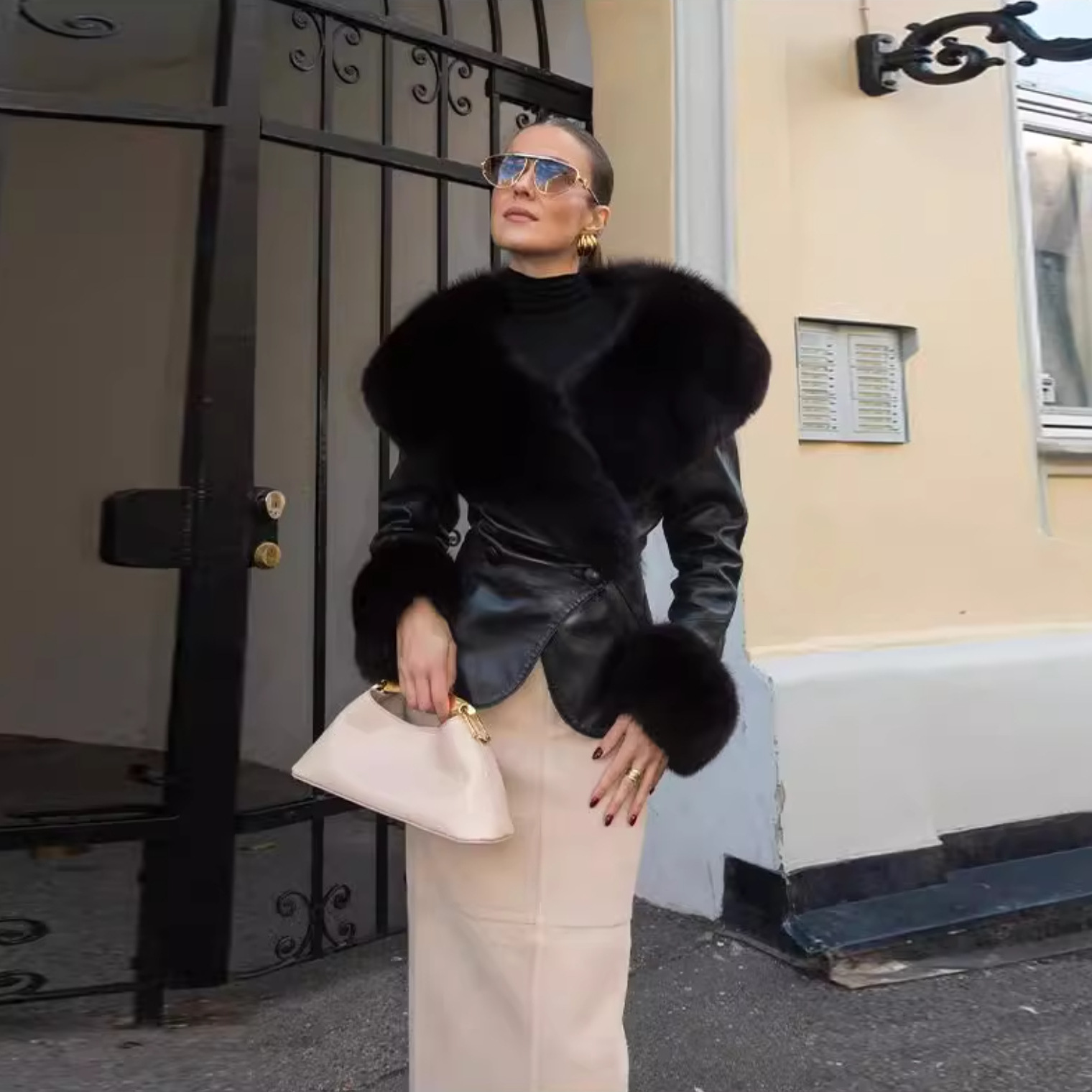 欧美秋冬女装外贸跨境货源气质性感短款皮衣外套带毛领ins同款