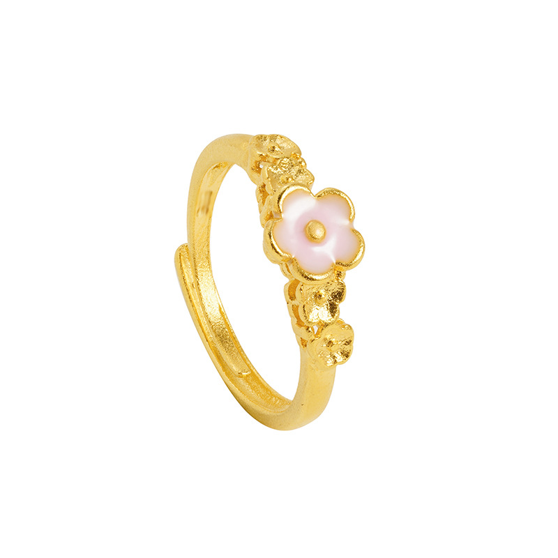 Anillo de oro de arena flor de moda de verano de alta calidad sensación ligera de lujo anillo de mujer no se desvanece joyería al por mayor