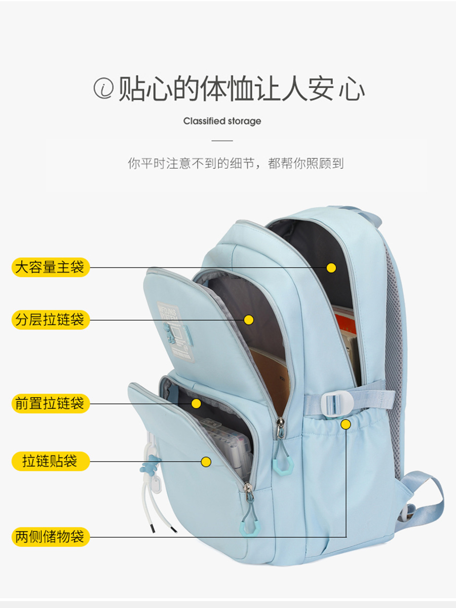 Natural Fish nuevo estilo casual mujer estudiante Junior High School simple de gran capacidad mochila reducción de la Carga Protección de la columna vertebral entrega de una sola pieza