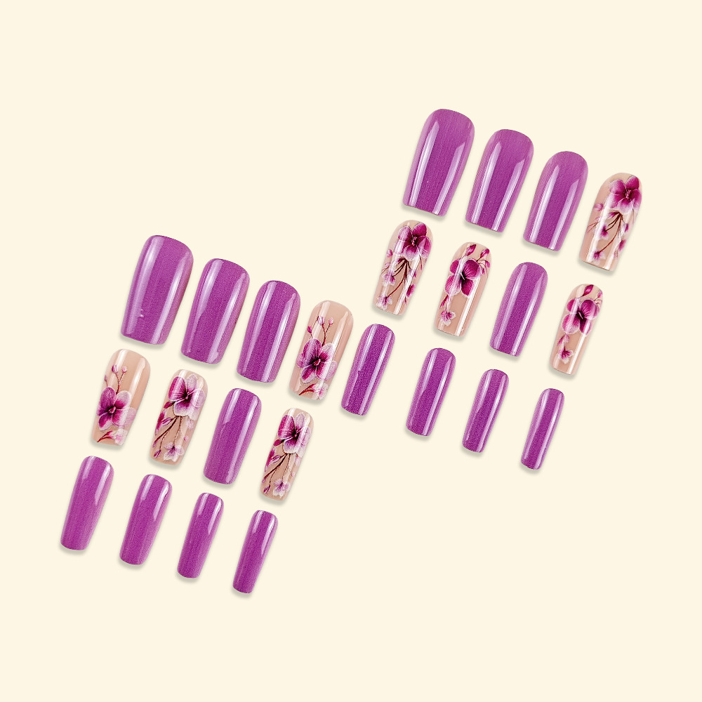 Ventas transfronterizas mejores flores púrpura manicuría romántica sueño de usar tubería de uñas 24 piezas empaquetadas parches de uñas terminados image 5