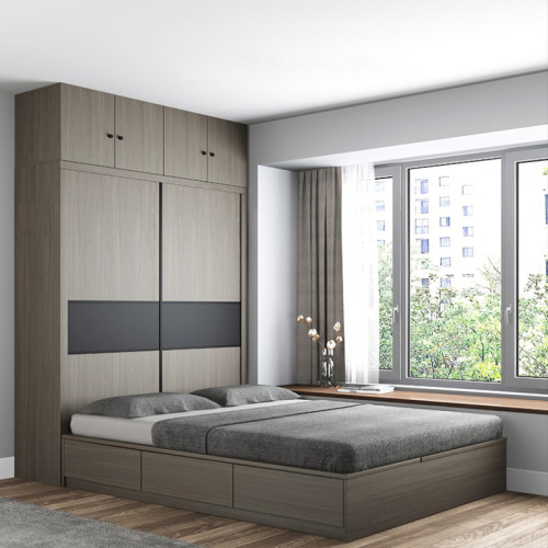 Japanese-style futon wardrobe bed integrated small apartment bedroom multi-functional storage bed Nordic modern minimalist panel bed