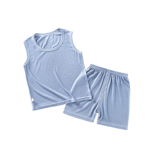 Children's set pajamas summer ice silk jumpy cotton sleepwear for boys and girls face mask T home clothes baby shorts air conditioner outfit