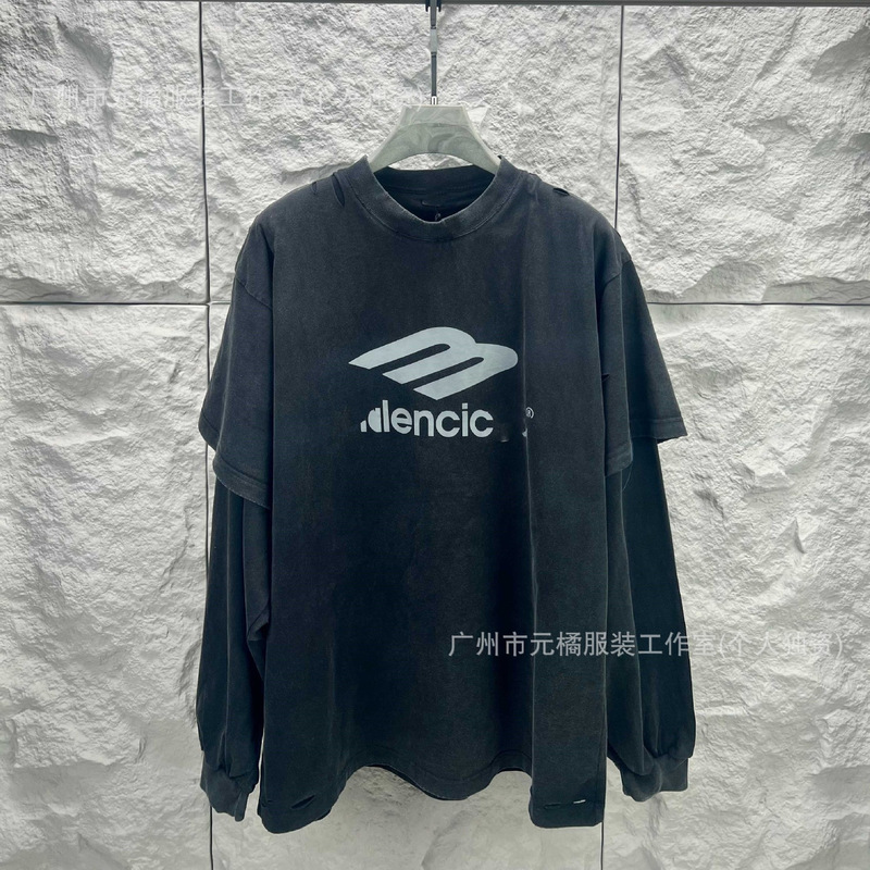 B's New 25Ss High-Quality Paris Real Two-Piece Set Coke Destroy Long-Sleeved T-Shirt for Men and Women, Loose Version