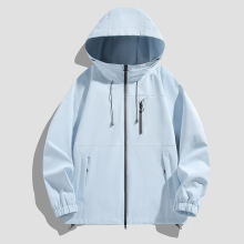 春秋季新款纯色夹克男女款宽松百搭休闲连帽外套中性情侣款冲锋衣