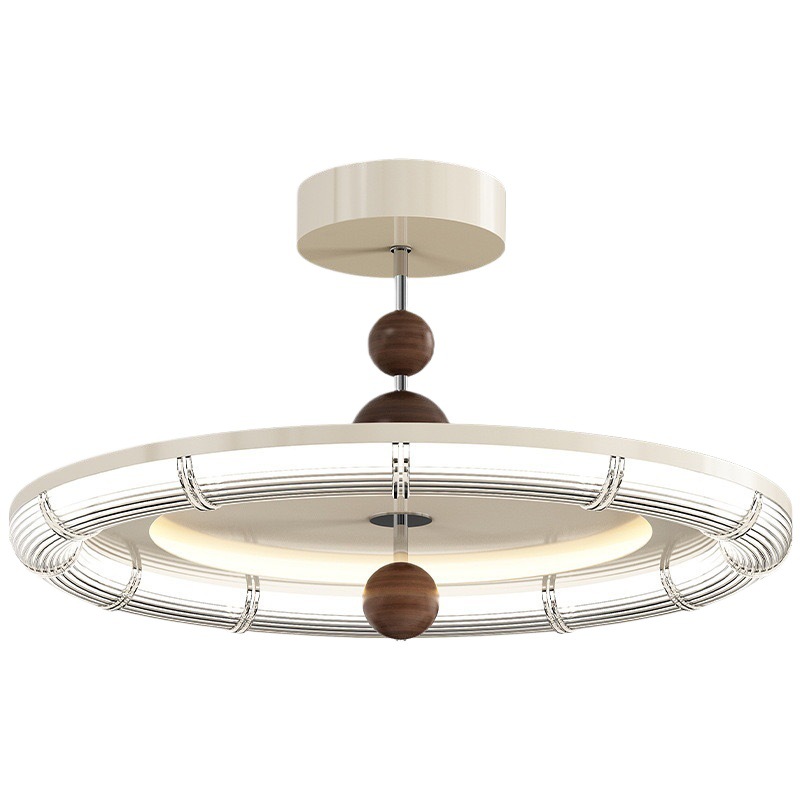 Lámpara de dormitorio de estilo crema medieval francés, lámpara de OVNI de espectro completo, lámpara de techo del dormitorio principal de la habitación con grano de madera de nogal