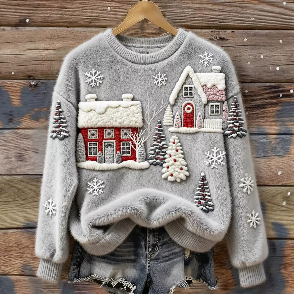 跨境女装亚马逊独立站秋冬圣诞节可爱套头卫衣法兰绒卫衣女长袖