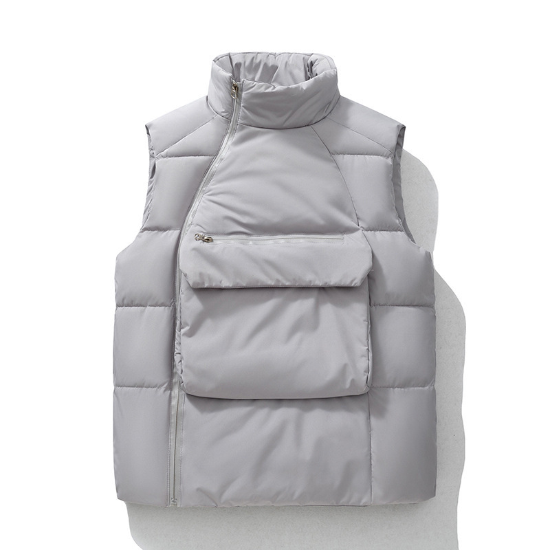 2025 Autumn and Winter New Style Personalized Large Flap Pocket Pants Zipper Large Flap Pocket Pants Stand-Up Collar Cotton Vest Pure Color Trendyy Sleeveless Waistcoat 2025 Autumn and Winter New Style Personalized Large Flap Pocket Pants Zipper Large Flap Pocket Pants Stand-Up Collar Cotton Vest Pure Color Trendyy Sleeveless Waistcoat