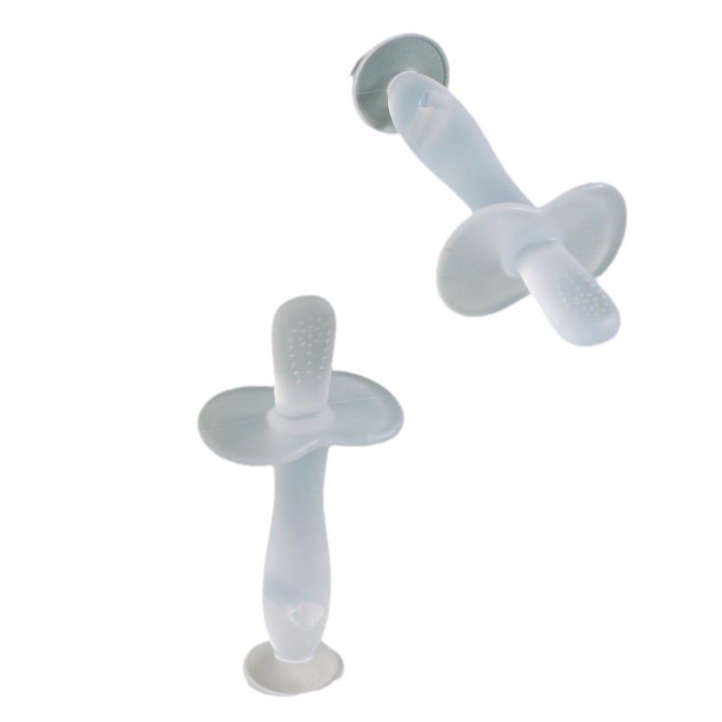 Silicona teether bebé molar juguete teether bebé cepillo de dientes de silicona cepillo de dientes teether stick con ventosa