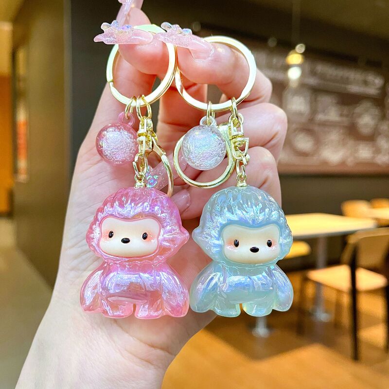 Acrylic Uv Color-Plated Gorilla Figurine Monkey Keychain Key Ring Bag Pendant Claw Machine Small Gift