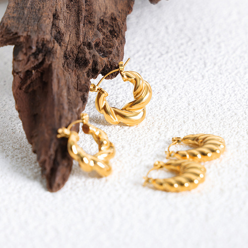 European and American Cross-border Exclusive Titanium Steel Non-Fading Luxury French Knot U-Shaped Earrings for Women