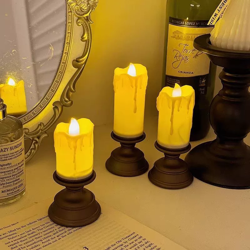 Ретро европейская свеча-лампа, настольные украшения, домашний ночник, атмосферное украшение, ужин при свечах, электронная свеча