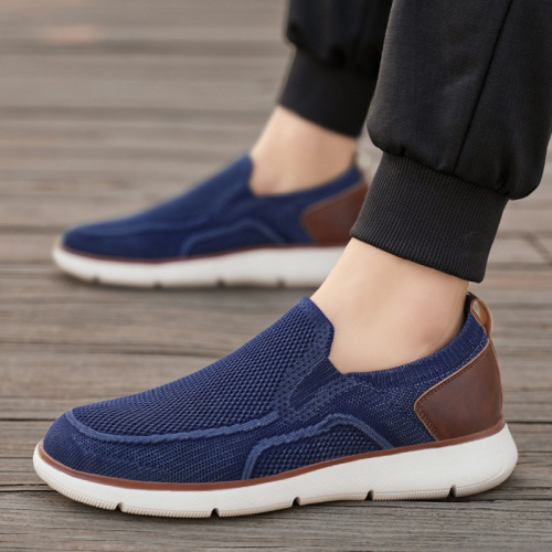 Cross-border 2024 new knitted mesh sports shoes, lightweight and breathable, men's anti-slip and wear-resistant soft soled casual lace-up shoes