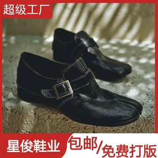 复古水洗做旧分趾一字扣勃肯鞋女2025秋季新款内增高一脚蹬懒人鞋