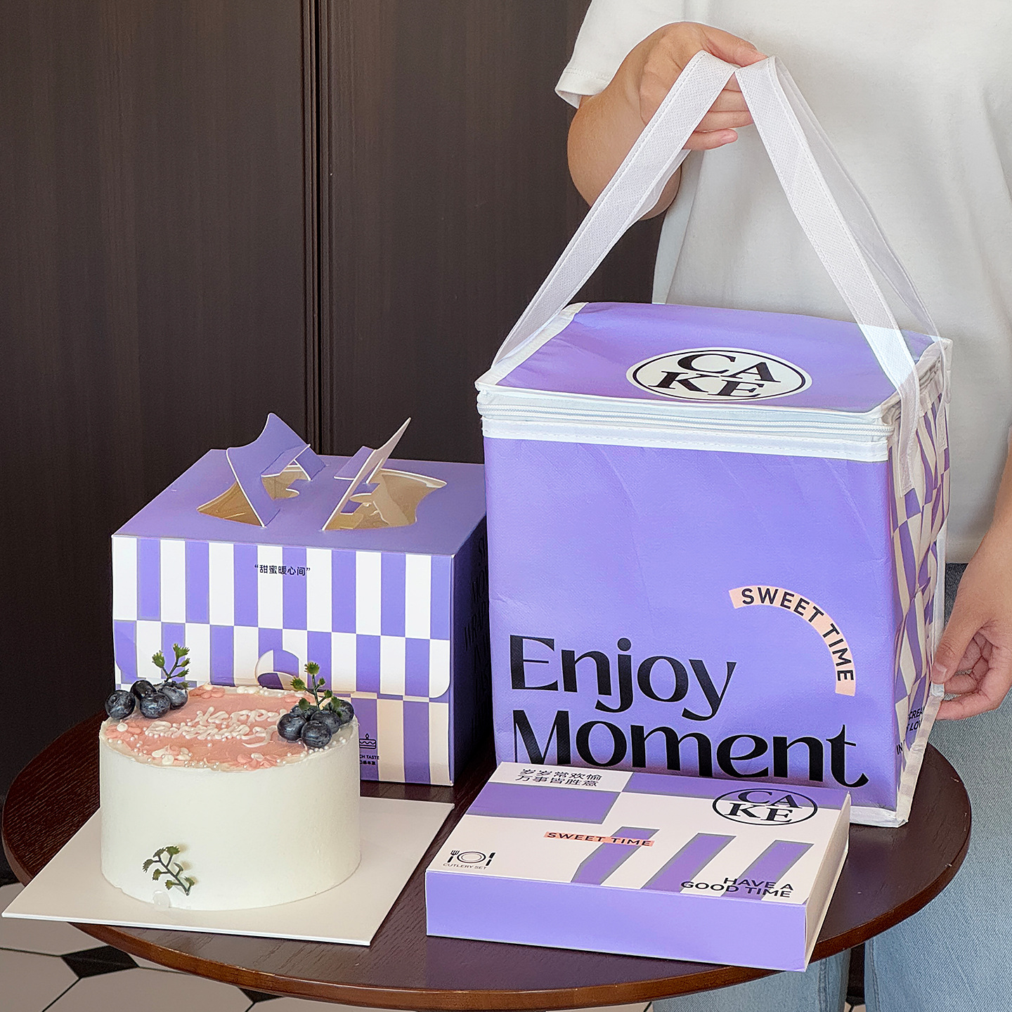 紫色手提加厚生日蛋糕保温袋配送外卖打包专用袋冷藏袋铝箔保冷袋