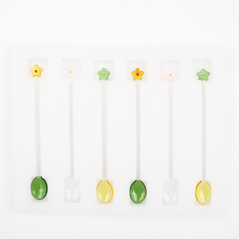 Carino e creativo cucchiaio da succo/caffè con manico lungo e raffinato, bicchiere con fiore e bastoncino per mescolare._voghion.com