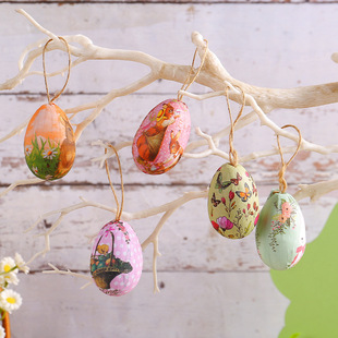 Amazon Hot Selling Creative Easter Woven Basket Egg Ornaments Egg Hanging Decoration Scene Layout A19