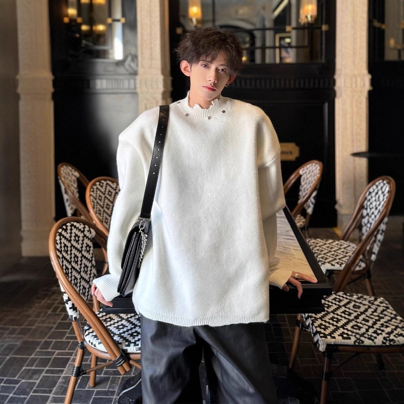 Half Turtleneck White Knitwear Men's Winter down Jacket with Bottoming Shirt High-End Knitted Knitwear Niche Design