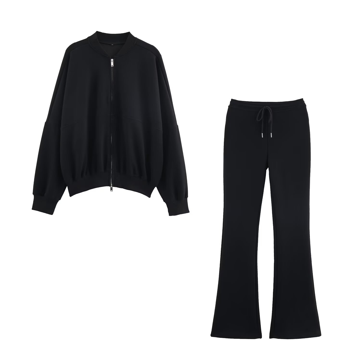 Women's Casual Bomber Jacket And Flared Pants Sportswear Set_voghion.com