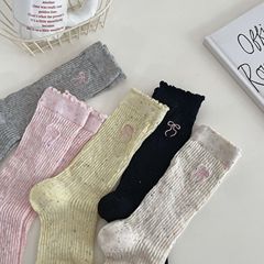 點子紗蝴蝶結芭蕾風夏季薄款甜美少女透氣網眼中筒堆堆襪子無骨襪