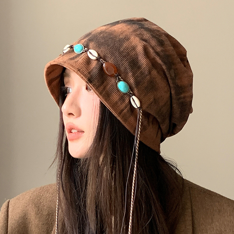 Beaded pile hat-khaki