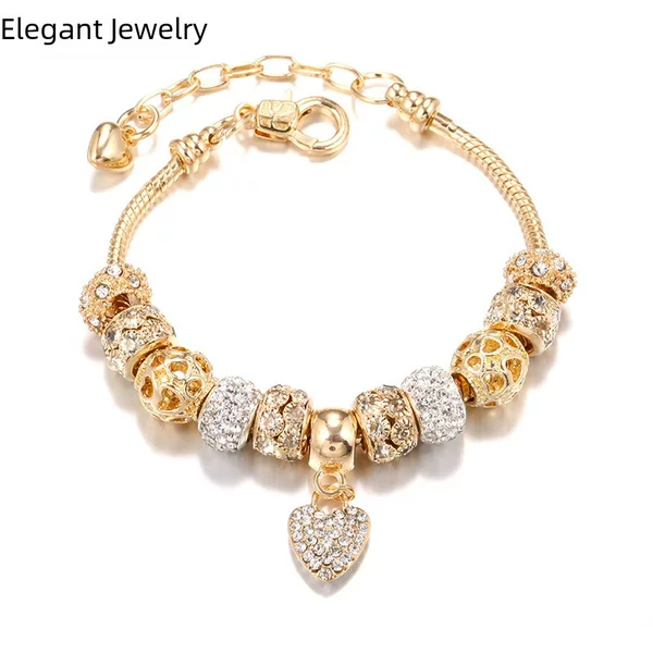Amazon cross-border explosions bracelet DIY alloy large hole beads bracelet gold European beads bracelet jewelry wholesale