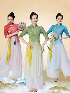 Новый квадратный танцевальный костюм набор марлевого платья Cheongsam китайский стиль классический танец янга фанат фанат танец взрослые танцевальный костюм