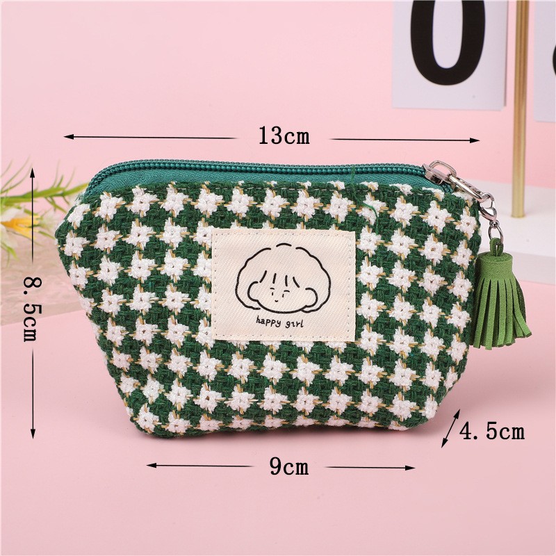 Japón y Corea del Sur lindos bolsos de cambio simple plaid chica gran capacidad portátil pequeño lápiz labial bolsa de llaves bolsa de almacenamiento de auriculares
