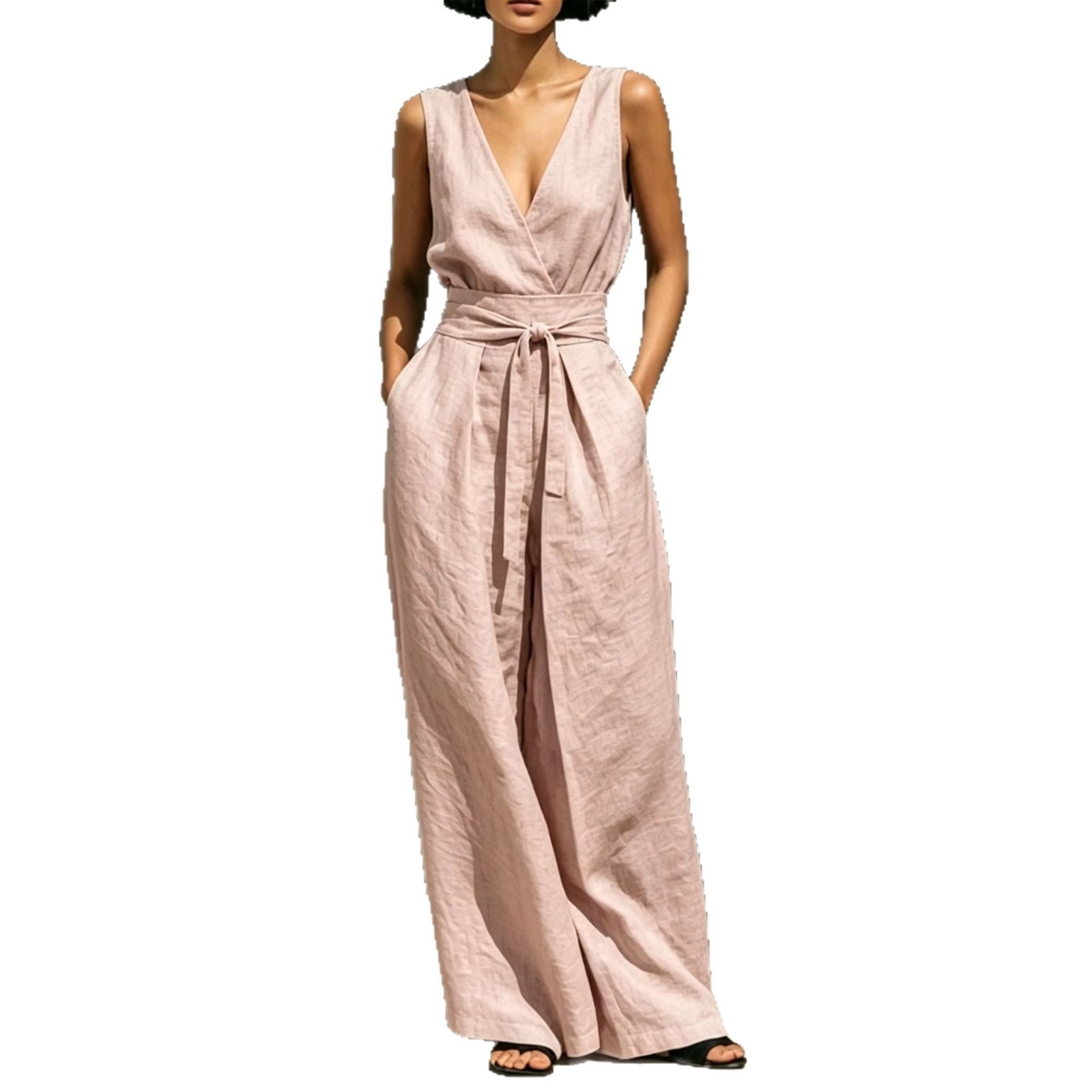 Women's Clothing Summer Fashion Casual Two Piece Set Sleeveless Vest High Waisted Wide Leg Pants For Women For Formal & Casual For Women_ecoleips.com