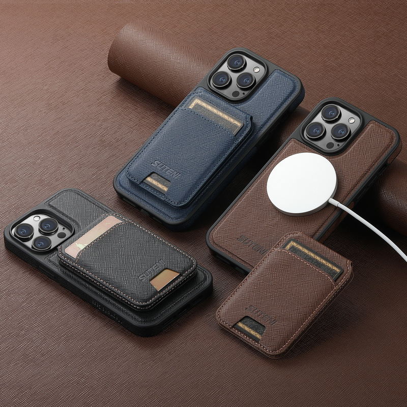 Suitable for iPhone16Pro Wireless Charging MagSafe Phone Case Card Case Bracket Magnetic Two-in-One Leather Case