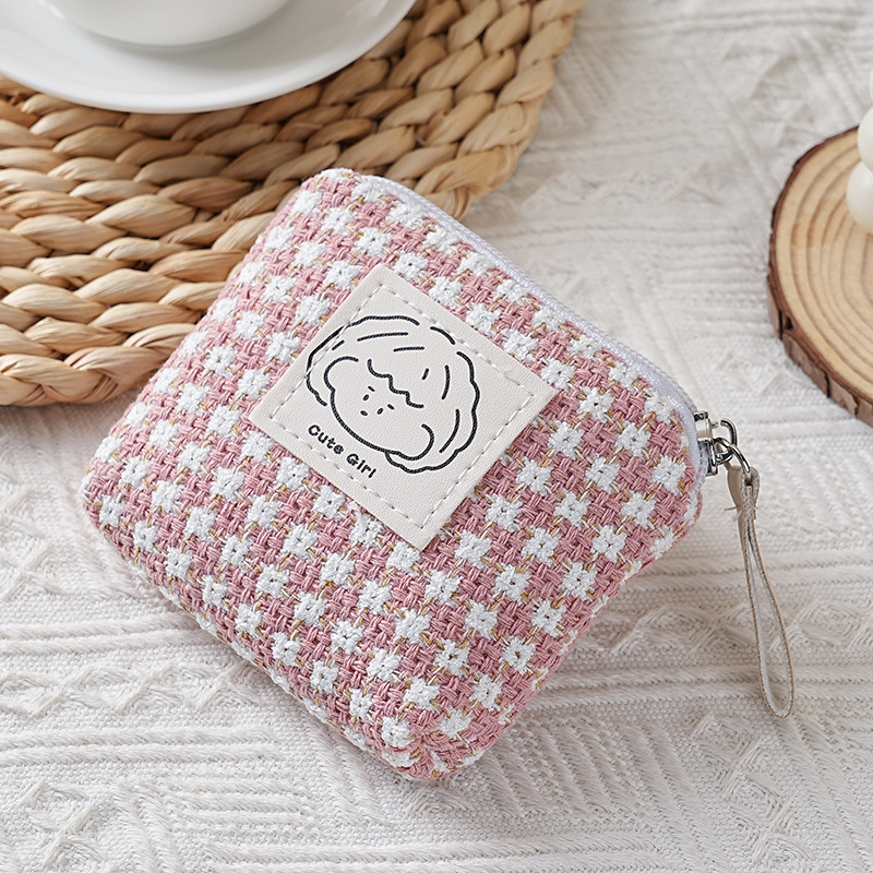 新しいスタイルの小さくて香りが良くてかわいいシンプルなチェック柄の絶妙なコンパクトポータブルジッパーミニ口紅化粧品コイン小銭入れ