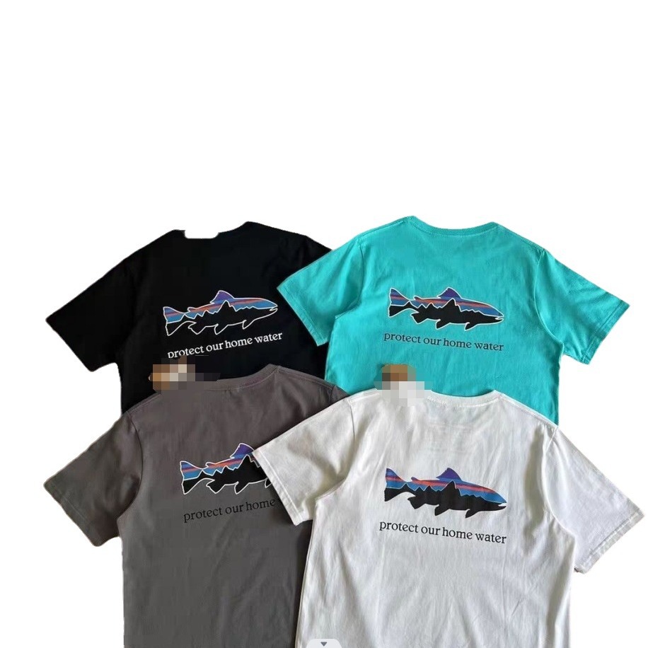 Estilo americano Patagonia al aire libre serie de peces oceánicos para hombres y mujeres del mismo estilo popular camiseta de manga corta de verano