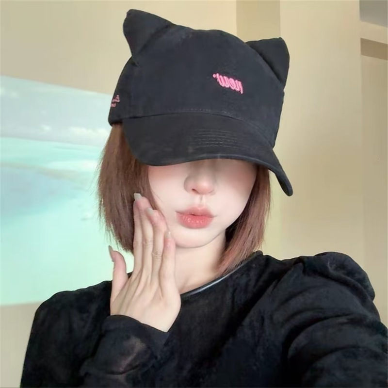 可爱搞怪小猫耳朵棒球帽子女韩版气质甜美鸭舌帽显脸小情侣遮阳帽|undefined