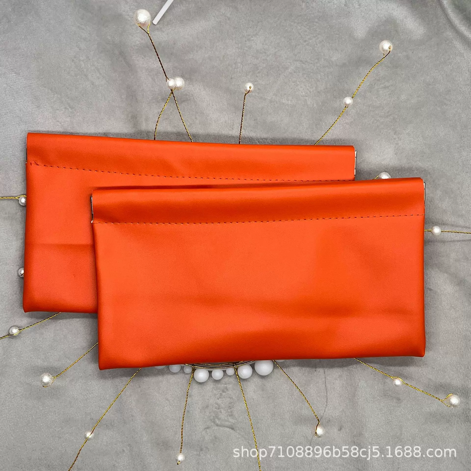 源头工厂批发皮革弹片袋爱马仕橙自动闭合包装袋免费拿样可印logo