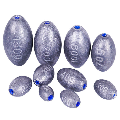 Olive-shaped fishing lead pendant, plastic core, through-core lead pendant, long-range anti-hanging bottom throwing pole, sea pole explosion hook, hollow lead pendant