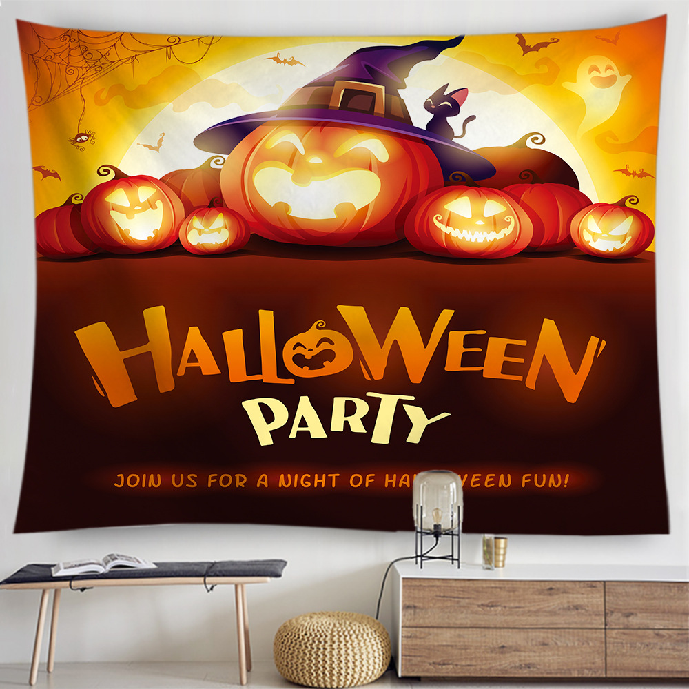 跨境新品北歐ins風(fēng)萬圣節(jié)派對裝飾背景臥室床頭南瓜女巫恐怖掛毯