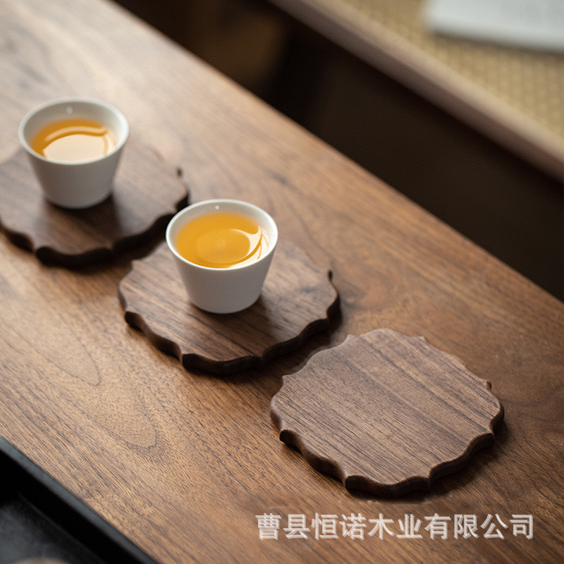 日式简约实木花瓣形杯垫隔热垫木质咖啡垫杯垫餐垫不规则砂锅垫