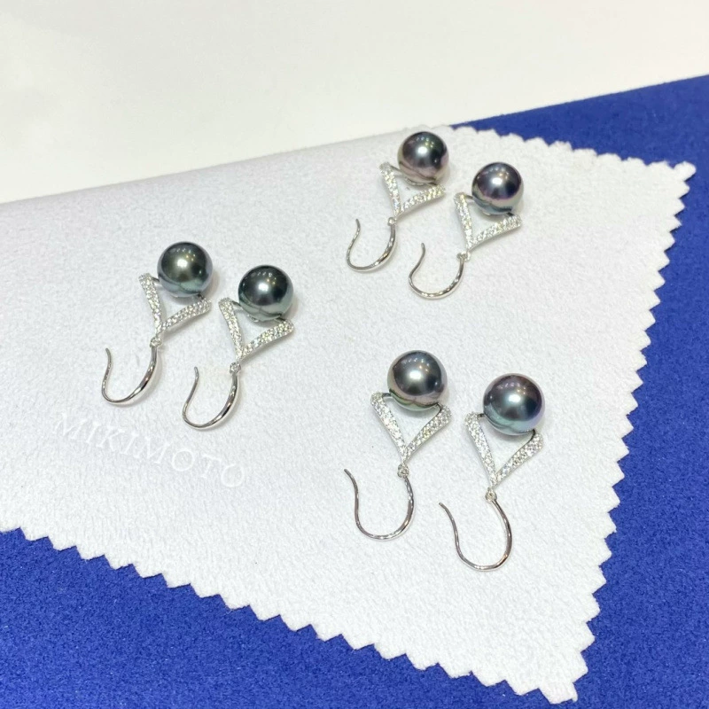  Earrings, black beads, accessories from pearl, silver 925 sample, 10-11mm