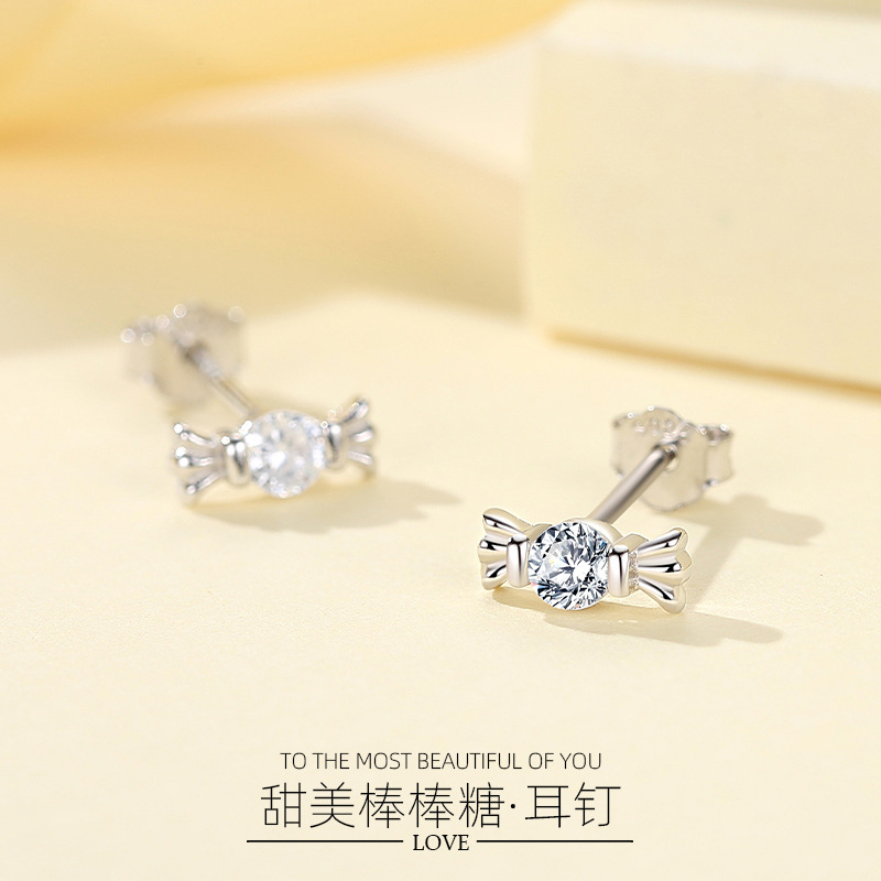 S925 plata esterlina candy stud pendientes personalidad de la moda pendientes japoneses y coreanos temperamento coreano simple arco galvanizado oro rosa