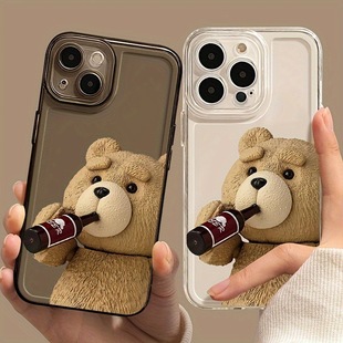 Cross-Border Popular Beer Bear Suitable for Apple 16E/15/14/13 Space Mobile Phone Case Iphone11 High Transparency Soft 12
