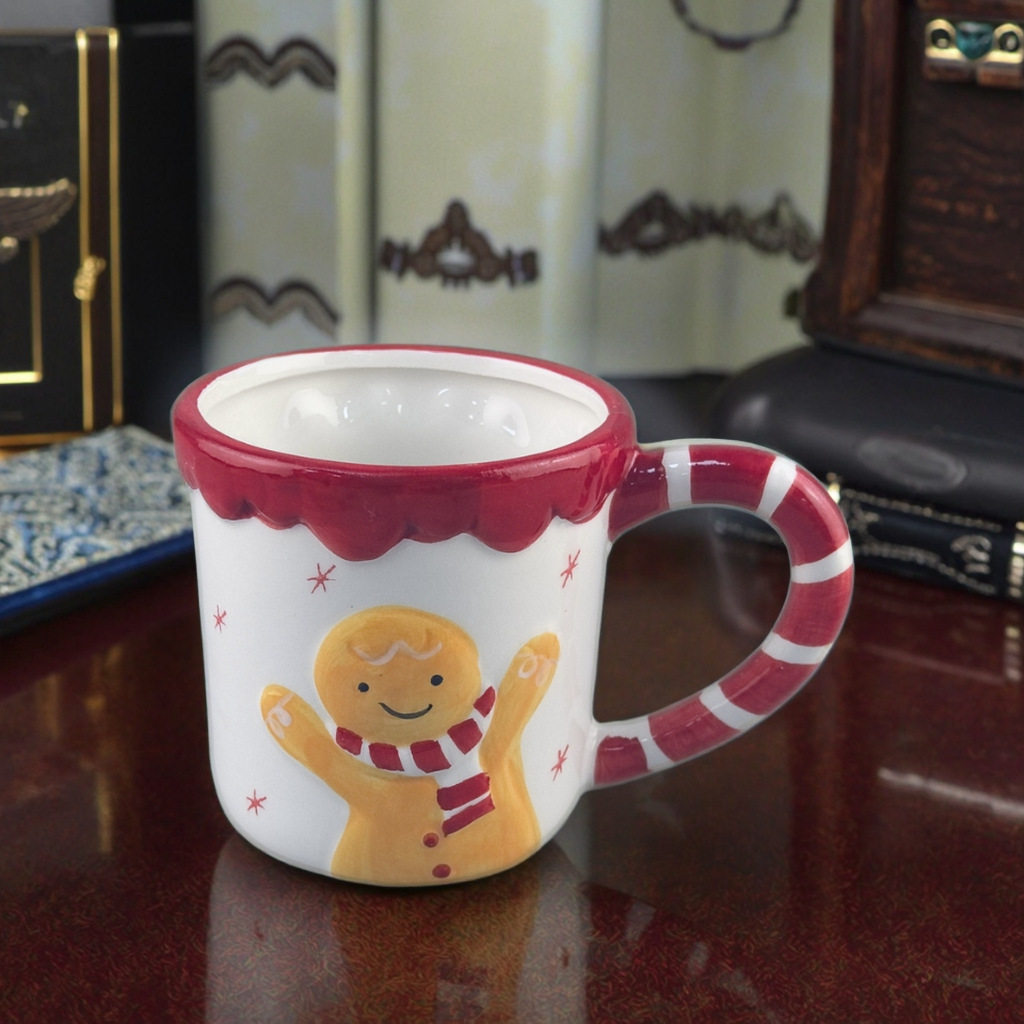 Navidad linda taza de hombre de pan de jengibre en relieve taza de cerámica pintada a mano taza de agua de pareja taza de café de alto valor leche