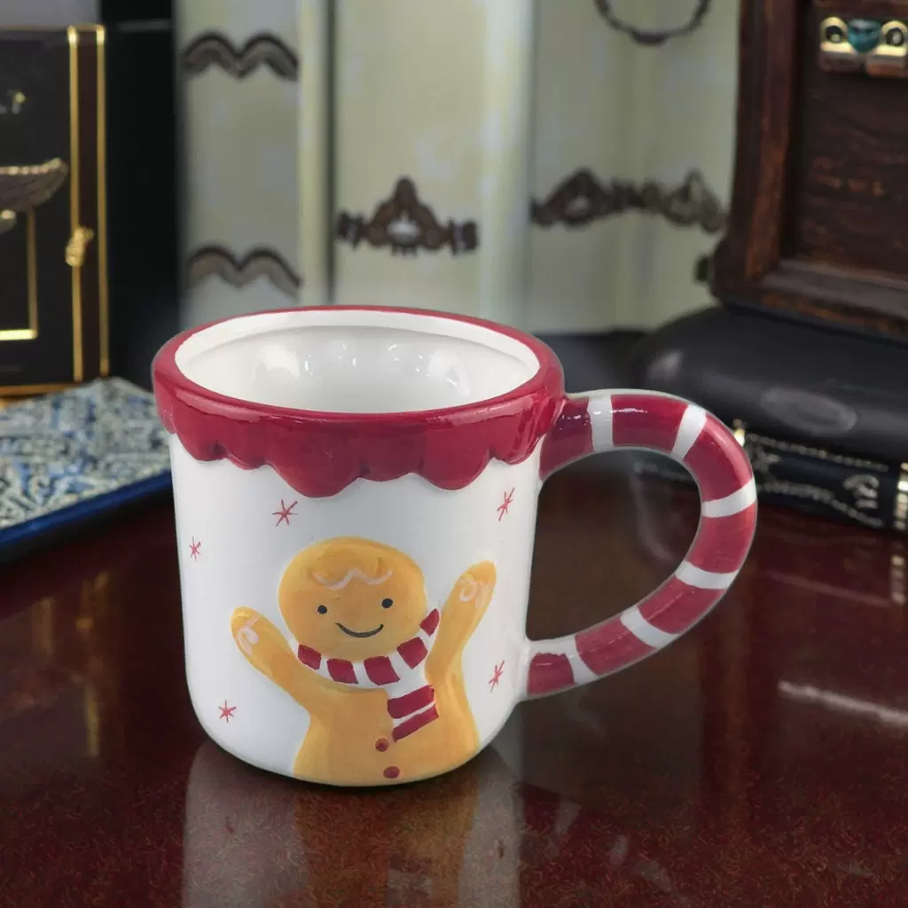 圣诞节可爱浮雕姜饼人马克杯手绘陶瓷杯情侣水杯高颜值咖啡杯牛奶